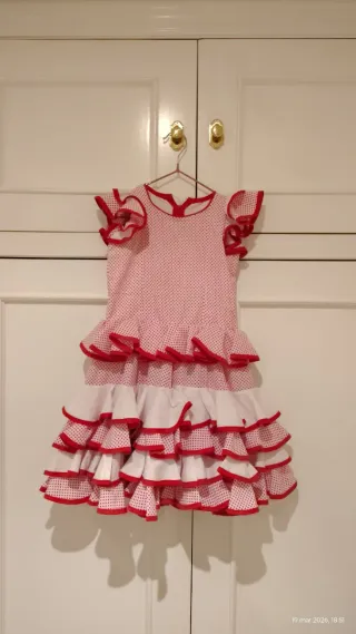 Traje Flamenca Niña Rojo y Blanco ajustable