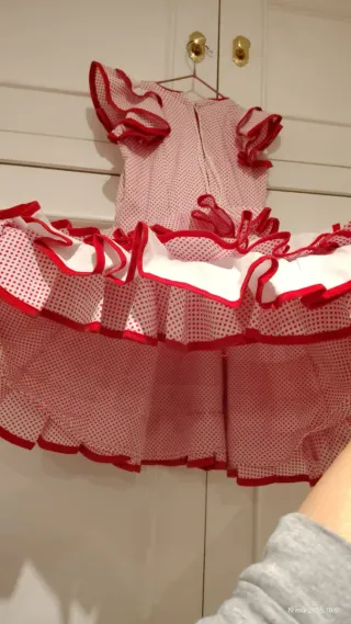Traje Flamenca Niña Rojo y Blanco ajustable