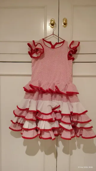 Traje Flamenca Niña Rojo y Blanco ajustable