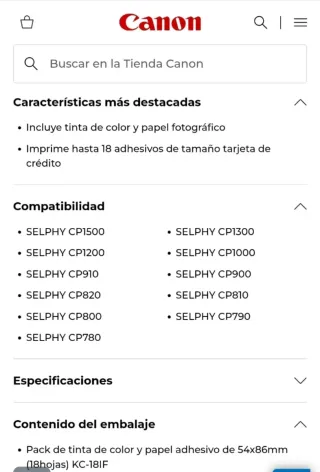 Pack tinta de color y papel adhesivo KC-18IF Canon