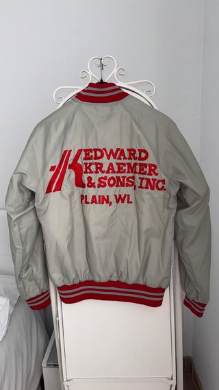 Chaqueta Vintage Bomber Satinada Gris Hombre S