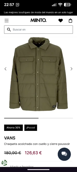 Chaqueta acolchada Vans verde