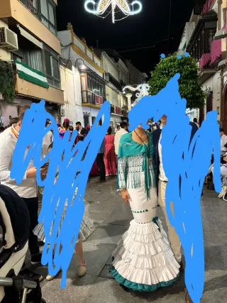 Vestido de flamenca blanco y verde