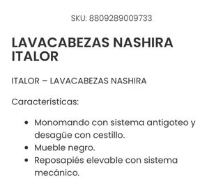 Lavacabezas Nashira Negro - PRECIO NEGOCIABLE