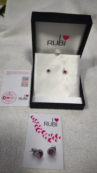 Pendientes Rubi Plata 100% Nuevo