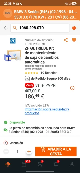 ZF 5HP19, Kit de mantenimiento de caja de cambio B