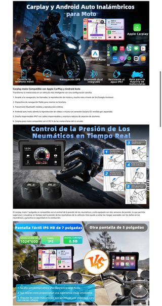 NUEVO! (100€) Carplay Moto Android Auto 7 GPS TPMS