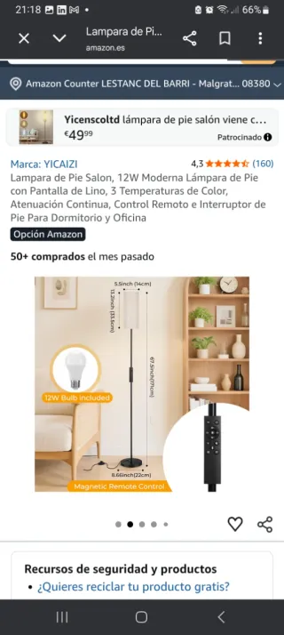 Lámpara de pie mampara de tela y pie de metal