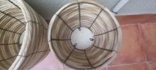 Lote 3 Maceteros Cestas Mimbre con Patas Madera