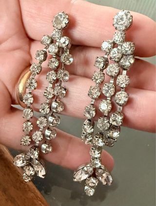 Orecchini clip vintage strass pendenti