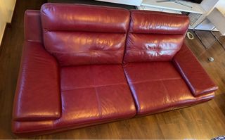 Sofá de Piel Rojo Oscuro 3 Plazas