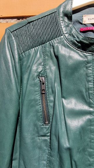 Cazadora Piel Naf Naf Verde Bosque