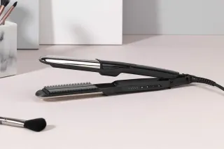 BaByliss Styler Steam Shine ST496E Plancha de pelo con vapor Alisa y Ondula, Placa exterior curva para ondular, Iónica, Peines removibles - Alisado profesional, Cabello hidratado y protegido
