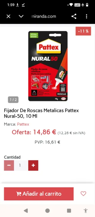 Fijador de roscas metálicas Pattex NURAL50 10g