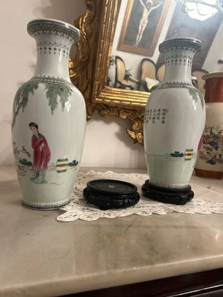 Jarrón Chino Antiguo Figuras Mujeres