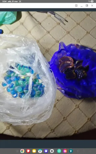 2 Bolsas Piedras Decorativas Vidrio Azul Verde