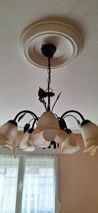 Lámpara de techo 5 focos cristal y metal