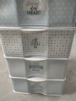 Cajonera de plástico azul y blanco