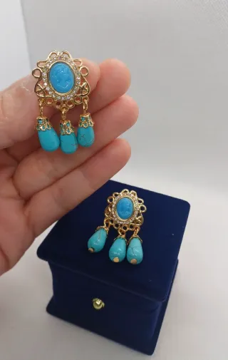 Pendientes Turquesa Cubana Chapado Oro 18k