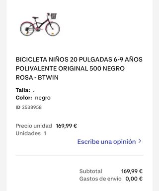 Bicicleta niña rosa y negra BTWIN