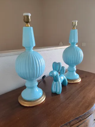 Pareja Lámparas Cerámica Manises Azul Celeste