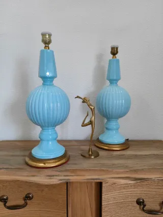 Pareja Lámparas Cerámica Manises Azul Celeste