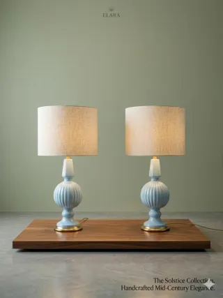 Pareja Lámparas Cerámica Manises Azul Celeste