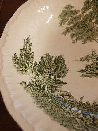 Ciotola vintage anni '40 paesaggio verde