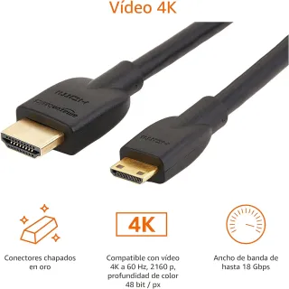 Amazon Basics - Cable Mini HDMI de Alta Velocidad a HDMI , 1.8 m, Color Negro