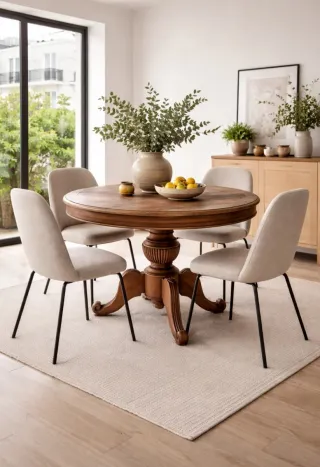 Mesa redonda madera maciza teca