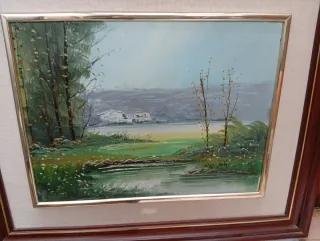 4 Cuadros paisaje óleo marco madera