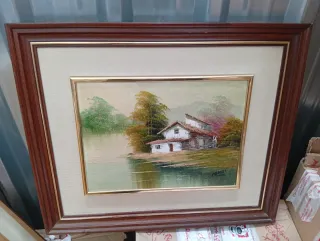 4 Cuadros paisaje óleo marco madera