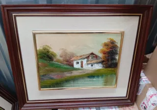 4 Cuadros paisaje óleo marco madera