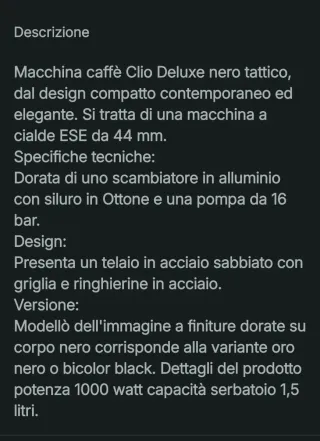 Macchinetta caffè Clio Deluxe nera