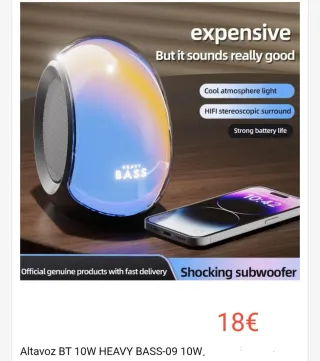 Altavoz HEAVY BASS Bluetooth 10W