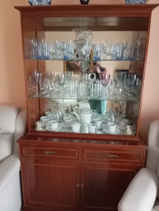 Vitrina de salón de madera y cristal