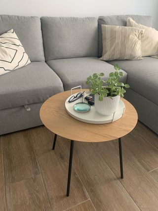 Mesa auxiliar redonda madera y metal