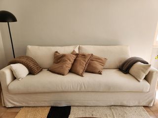 Sofá de 3 plazas beige y marrón