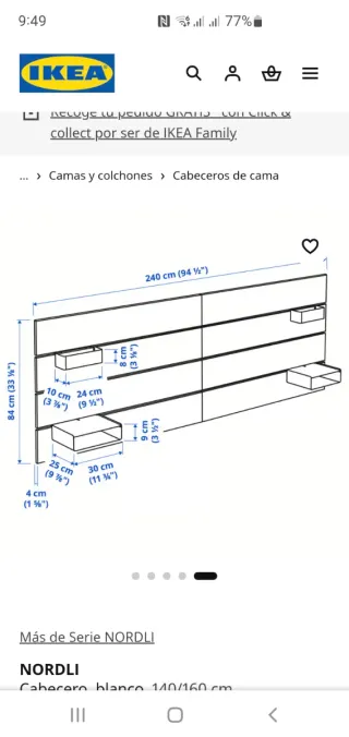 Cabecero NORDLI IKEA Blanco 140/160 cm