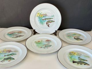 🇫🇷 Limoges 6 Platos Porcelana Pescado