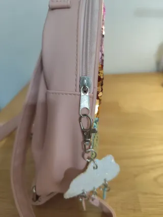 Mochila lentejuelas niña rosa y dorado