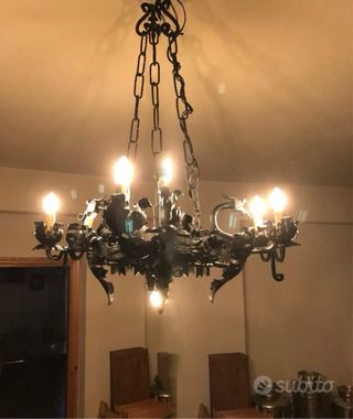 Lampadario ferro battuto vintage restaurato