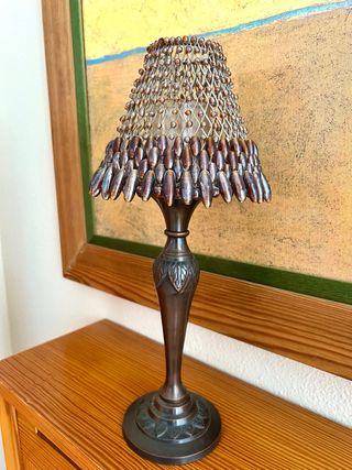 Lámpara porta velas vintage metal y cristal