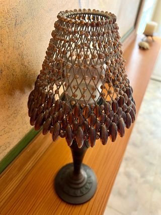 Lámpara porta velas vintage metal y cristal