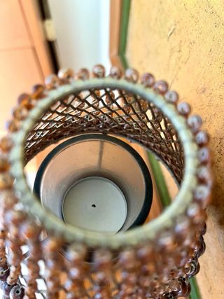 Lámpara porta velas vintage metal y cristal