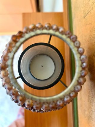 Lámpara porta velas vintage metal y cristal