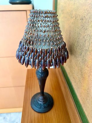 Lámpara porta velas vintage metal y cristal