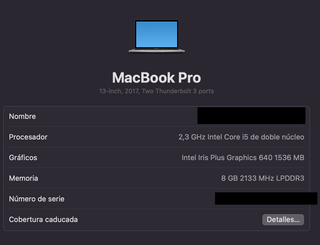 Macbook Pro 13" 2017 8GB 250GB Plata/Gris Espacial