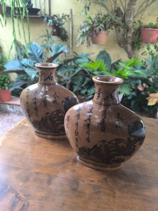 Floreros Chinos Marrones Cerámica