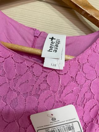 Vestido niña rosa encaje y plisado 8 años